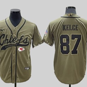 Chiefs Kelce Baseball Style Army Jersey