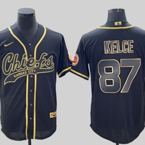 Chiefs Kelce Baseball Style Black Golden Jersey