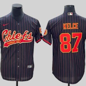 Chiefs Kelce Baseball Style Striped Jersey