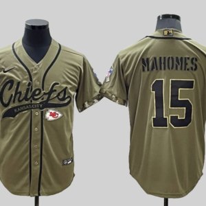Chiefs Mahomes Baseball Style Army Jersey