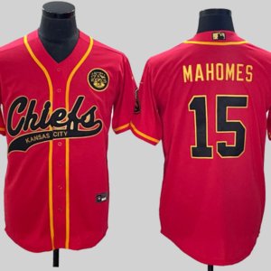 Chiefs Mahomes Baseball Style Red Golden Jersey