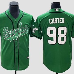 Eagles Carter Kelly Green Baseball Style Jersey