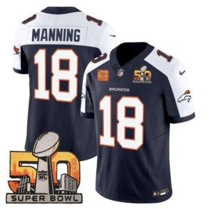 Broncos Manning Super Bowl 50 Patch Navy Alternate Vapor Jersey