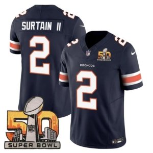 Broncos Surtain II Super Bowl 50 Patch Navy Vapor Jersey