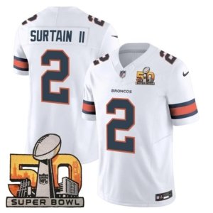 Broncos Surtain II Super Bowl 50 Patch White Vapor Jersey