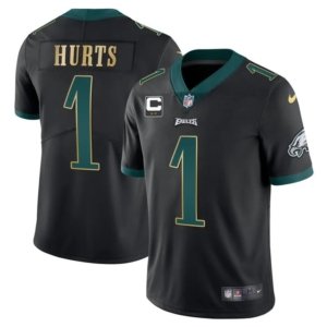Eagles Hurts Gold Trim Jersey Black