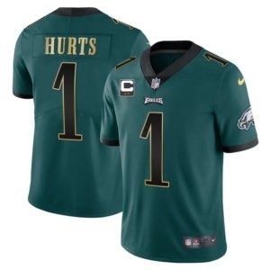 Eagles Hurts Gold Trim Jersey Midnight Green