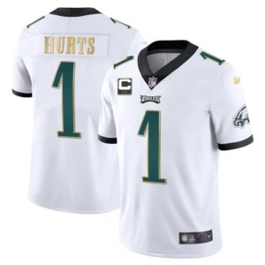 Eagles Hurts Gold Trim Jersey White