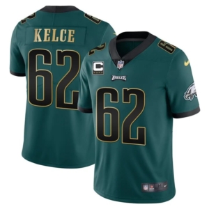 Eagles Kelce Gold Trim Jersey Midnight Green
