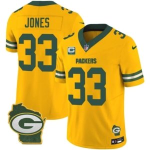 Packers Jones Home Patch Gold Vapor Jersey