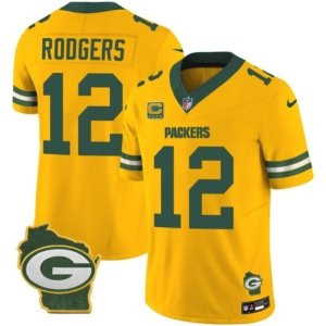 Packers Rodgers Home Patch Gold Vapor Jersey