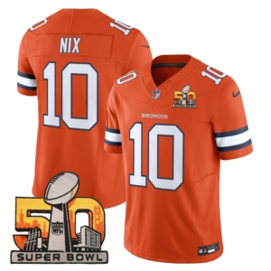 Broncos Bo Nix Super Bowl 50 Patch Jersey Orange