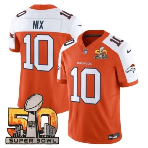 Broncos Bo Nix Super Bowl 50 Patch Jersey Orange Alternate