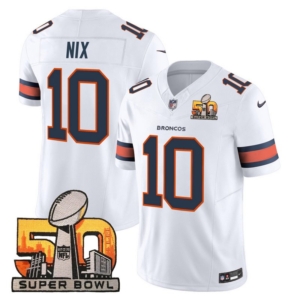 Broncos Bo Nix Super Bowl 50 Patch Jersey White