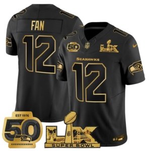 Seahawks Fan 12 Super Bowl LX Black Gold Vapor Jersey