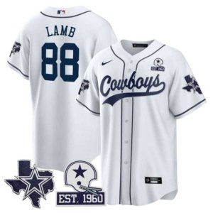 Cowboys CeeDee Lamb Texas Patch Baseball Style Jersey White