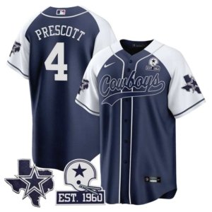 Cowboys Dak Prescott Texas Patch Baseball Style Jersey Alternate