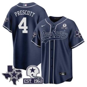 Cowboys Dak Prescott Texas Patch Baseball Style Jersey Navy