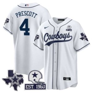 Cowboys Dak Prescott Texas Patch Baseball Style Jersey White