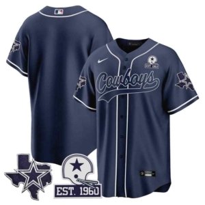 Cowboys Team Texas Patch Baseball Style Jersey Navy