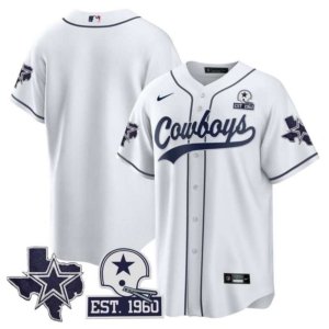 Cowboys Team Texas Patch Baseball Style Jersey White