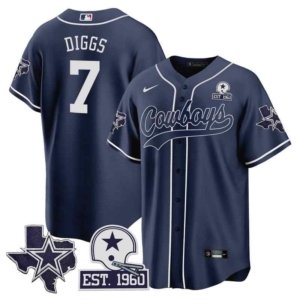 Cowboys Trevon Diggs Texas Patch Baseball Style Jersey Navy