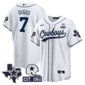 Cowboys Trevon Diggs Texas Patch Baseball Style Jersey White