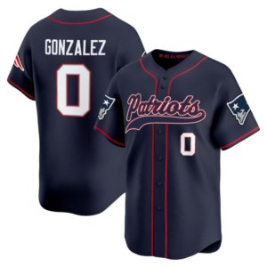 Patriots Christian Gonzalez Baseball Style Jersey Navy