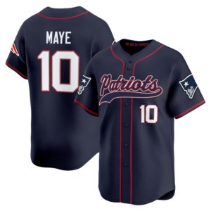 Patriots Drake Maye Baseball Style Jersey Navy