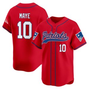 Patriots Drake Maye Baseball Style Jersey Red