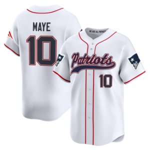Patriots Drake Maye Baseball Style Jersey White