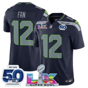 Seahawks 12th Fan LX and 50th Double Patch Jersey Navy