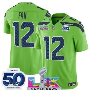 Seahawks 12th Fan LX and 50th Double Patch Jersey Neon Green