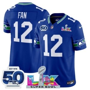 Seahawks 12th Fan LX and 50th Double Patch Jersey Royal