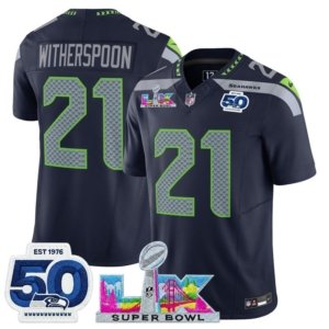 Seahawks Devon Witherspoon LX and 50th Double Patch Jersey Navy