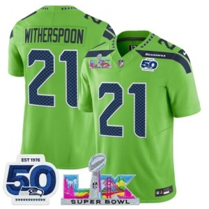 Seahawks Devon Witherspoon LX and 50th Double Patch Jersey Neon Green