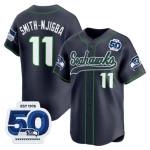 Seahawks Jaxon Smith-Njigba 50th Anniversary Navy Baseball Style Jersey