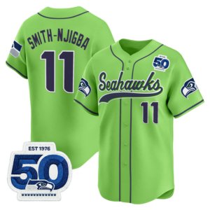Seahawks Jaxon Smith-Njigba 50th Anniversary Neon-Green Baseball Style Jersey