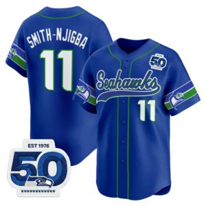 Seahawks Jaxon Smith-Njigba 50th Anniversary Royal Baseball Style Jersey