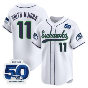 Seahawks Jaxon Smith-Njigba 50th Anniversary White Baseball Style Jersey