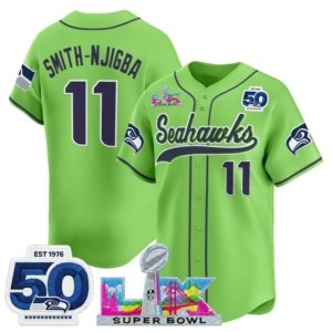 Seahawks Jaxon Smith-Njigba Super Bowl LX and 50th Anniversary Neon-Green Baseball Style Jersey