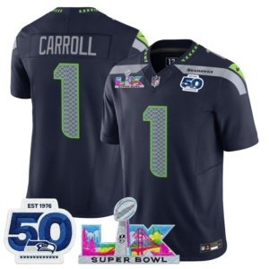 Seahawks Pete Carroll LX and 50th Double Patch Jersey Navy