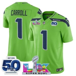 Seahawks Pete Carroll LX and 50th Double Patch Jersey Neon Green