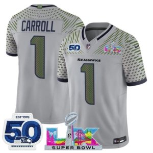 Seahawks Pete Carroll LX and 50th Double Patch Jersey Rivalry