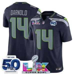 Seahawks Sam Darnold LX and 50th Double Patch Jersey Navy