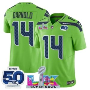 Seahawks Sam Darnold LX and 50th Double Patch Jersey Neon Green