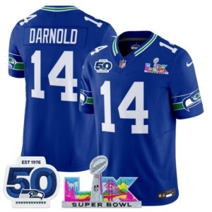 Seahawks Sam Darnold LX and 50th Double Patch Jersey Royal