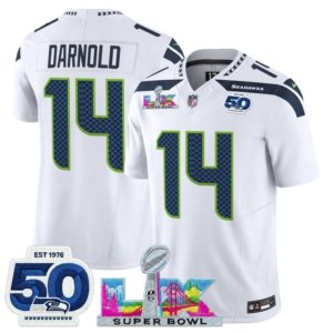 Seahawks Sam Darnold LX and 50th Double Patch Jersey White