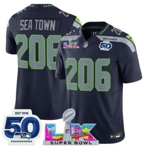 Seahawks Sea Town LX and 50th Double Patch Jersey Navy