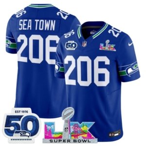 Seahawks Sea Town LX and 50th Double Patch Jersey Royal